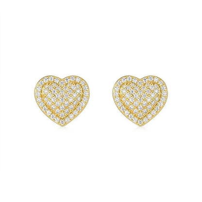 Golden heart-shaped S925 silver moissanite unisex stud earrings, one pair