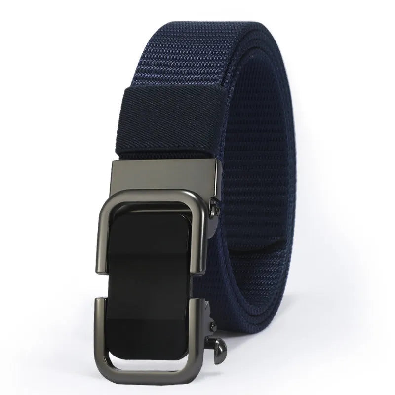 Men's toothless nylon canvas belt with an alloy buckle shown in Army Green colour, length 120cm.