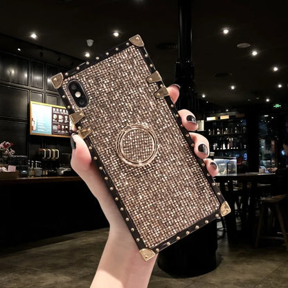 Square TPU mobile phone case in silver colour with a visible flash diamond bracket on the back