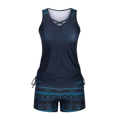 Women's separate swimsuit set showing knotted bikini top and high-waisted briefs in multiple colour options