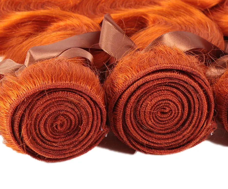Orange human hair curtain block wig, full head, natural style, available in 8 to 28 inch lengths