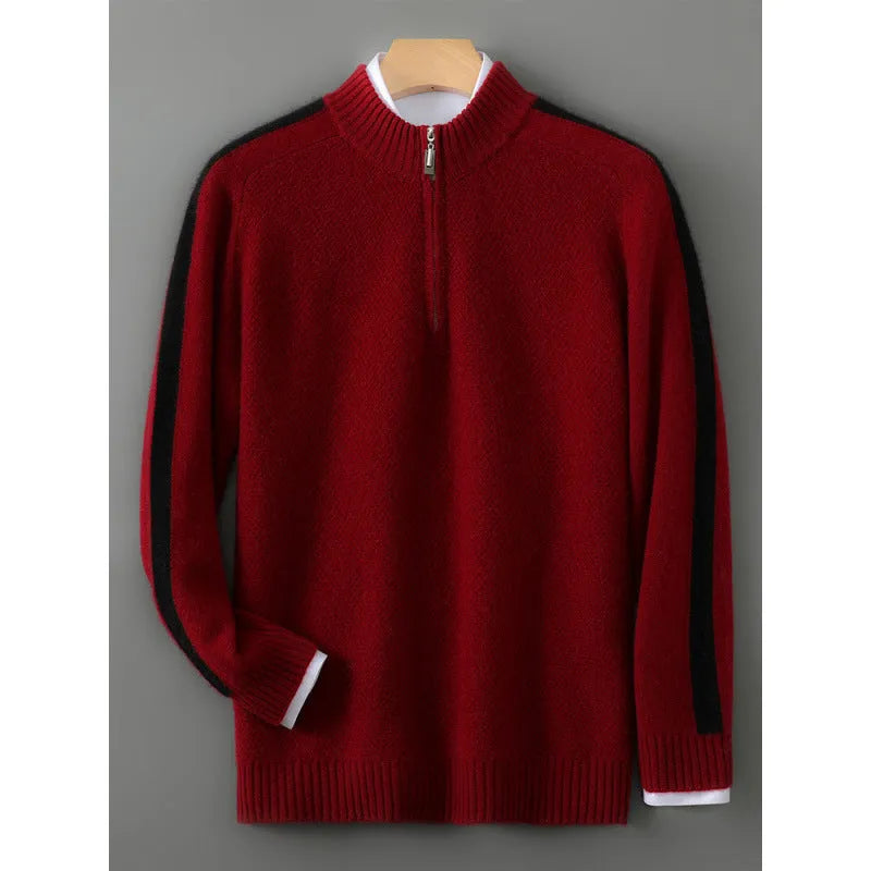 Sheep wool half-zip knitted sweater in slim fit, available in sizes S to XXL for leisure wear.