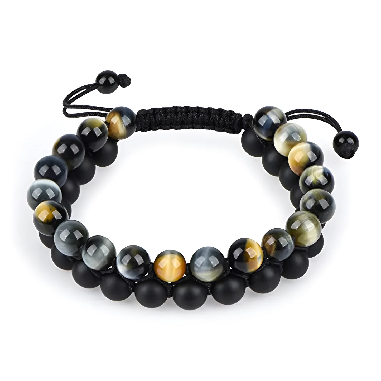 Tiger eye couple bracelets with matte black agate beads in geometric design