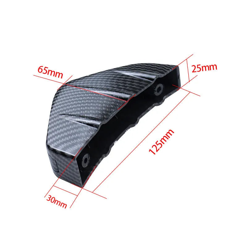 Black triangular car rear spoiler made of ABS plastic, 15cm wide, with mounting screws and adhesive.