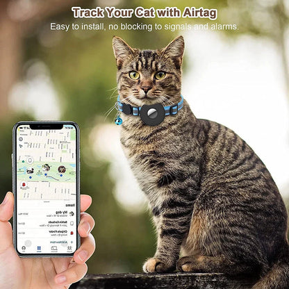 Adjustable Airtag pet collar with reflective strip and bell for cats and dogs