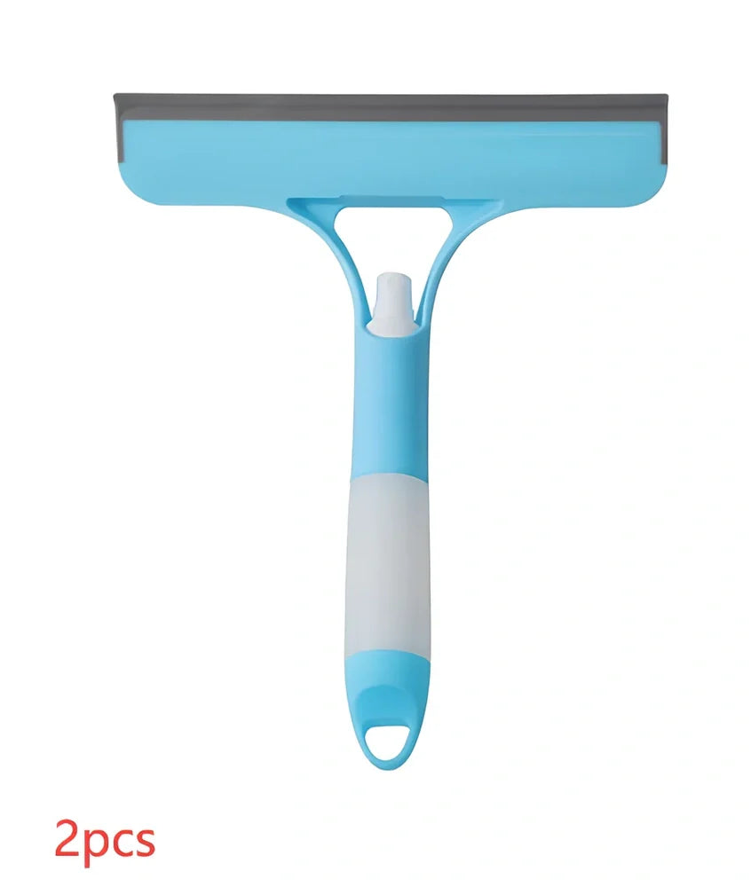 Double-sided plastic glass scraper in white, yellow, sky blue colours for household window cleaning