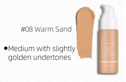 Matte oil control concealer liquid foundation in 30ml container with 13 shade options displayed