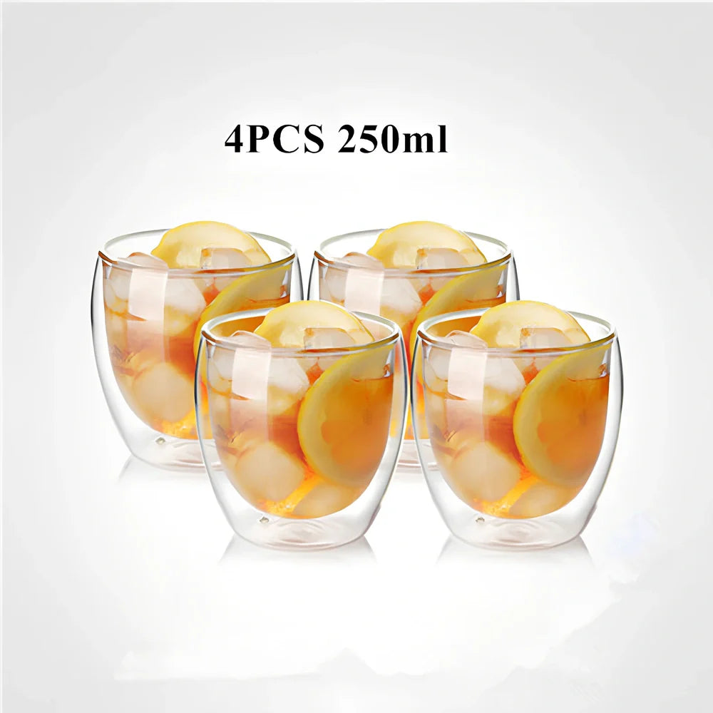 Chinese style double-layer glass coffee cup showing heat-resistant construction and traditional design elements