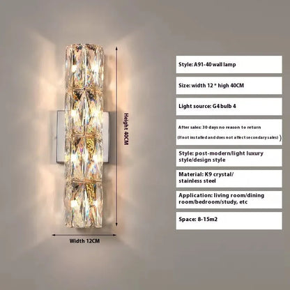 Silver or gold linear crystal wall lamp with LED lighting in various lengths for hallway or bedroom.