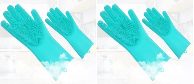 Silicone gloves with heat-resistant and non-slip design for versatile cleaning and cooking tasks