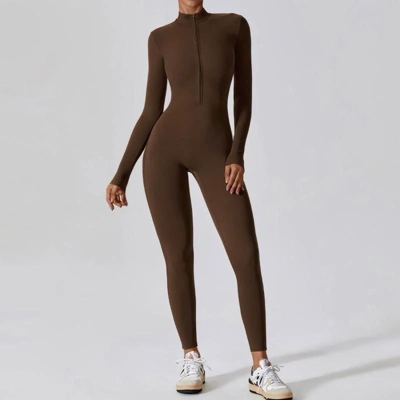 Seamless women's yoga jumpsuit with zipper for fitness and casual wear in various colors