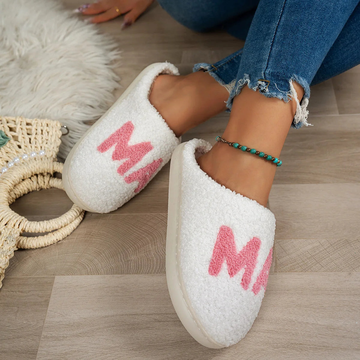 Cosy and comfortable women's Christmas gift slippers with plush cotton upper and thick non-slip sole