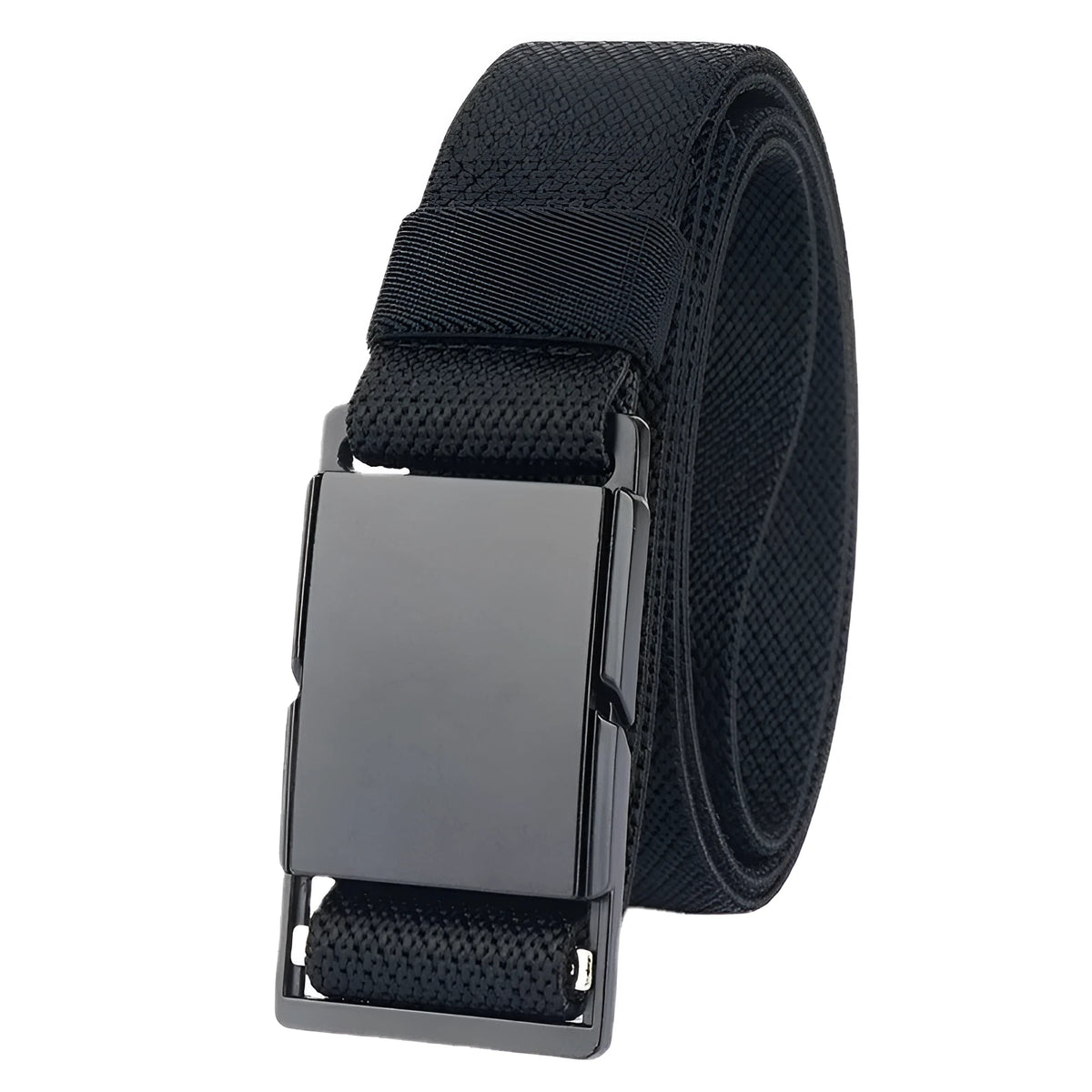 Casual belt with metal magnetic buckle in five colour options showing polyester fibre construction