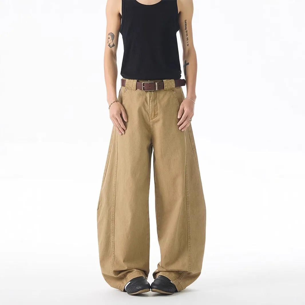 Brown straight-leg men's casual jeans with micro elasticity and Korean style design
