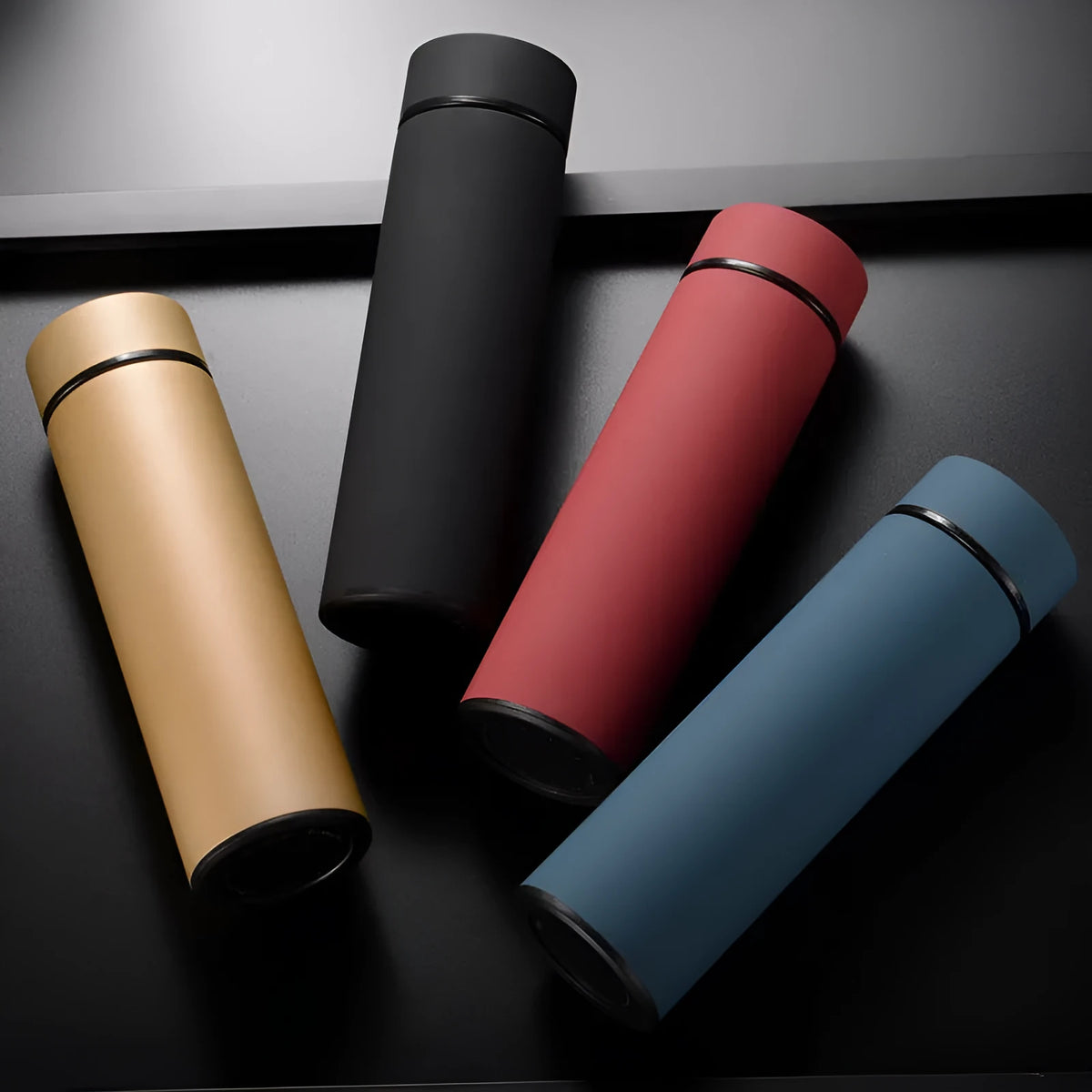 450ml stainless steel vacuum water bottle in black with arrow-shaped lid, showing double wall insulation.