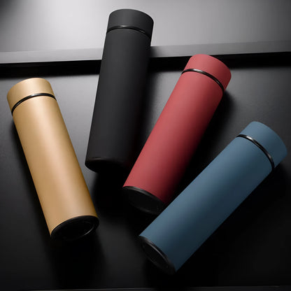 450ml stainless steel vacuum water bottle in black with arrow-shaped lid, showing double wall insulation.