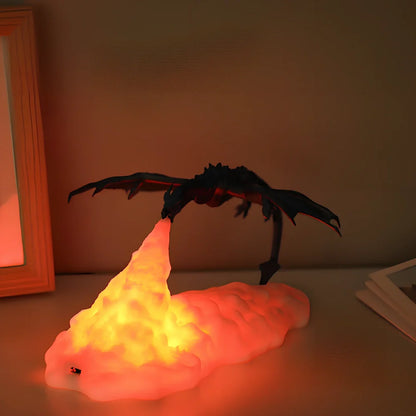 3D printed dragon LED night light with blue colour and fire illumination effect