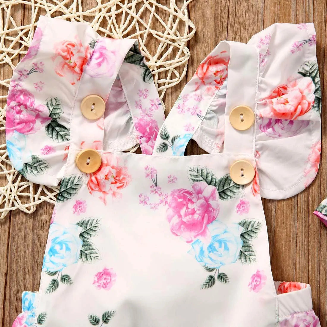 Baby girl white floral two piece set with sleeveless cotton triangle dress and matching bottoms, sizes 73cm to 100cm