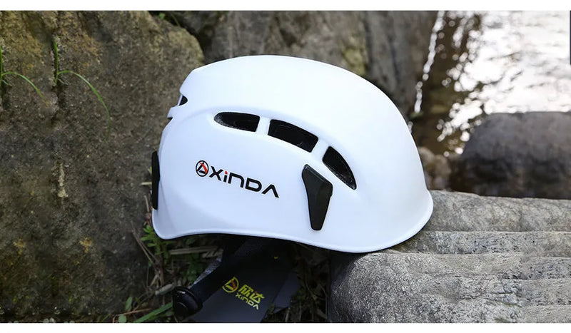 Outdoor Safety Helmet ABS PC Shell EPS Liner 52-62cm Adjustable One Size for Climbing Cave Rescue Fire Rapid Drop Head Protection Blue Grey Orange Pink Red