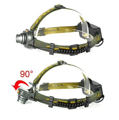 Retractable aluminium alloy headlamp extended to 15cm with 1000-lumen beam for camping and night riding, including induction charger