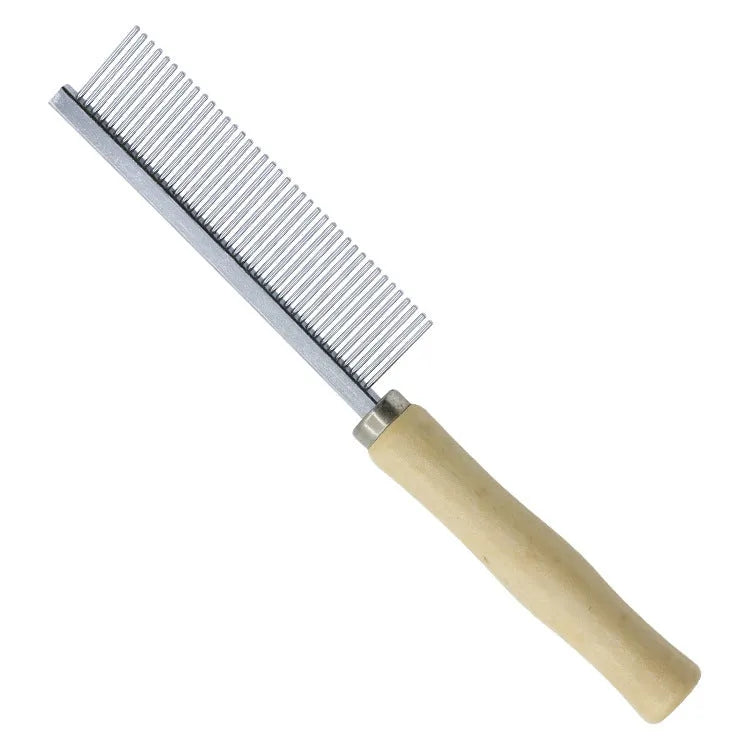Wooden handle pet grooming comb with round stainless steel needles for dogs and cats