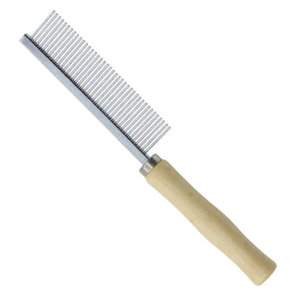 Wooden handle pet grooming comb with round stainless steel needles for dogs and cats
