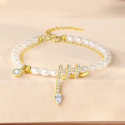 Women's 925 silver snake zodiac bracelet with geometric beads in gold or white gold colour.