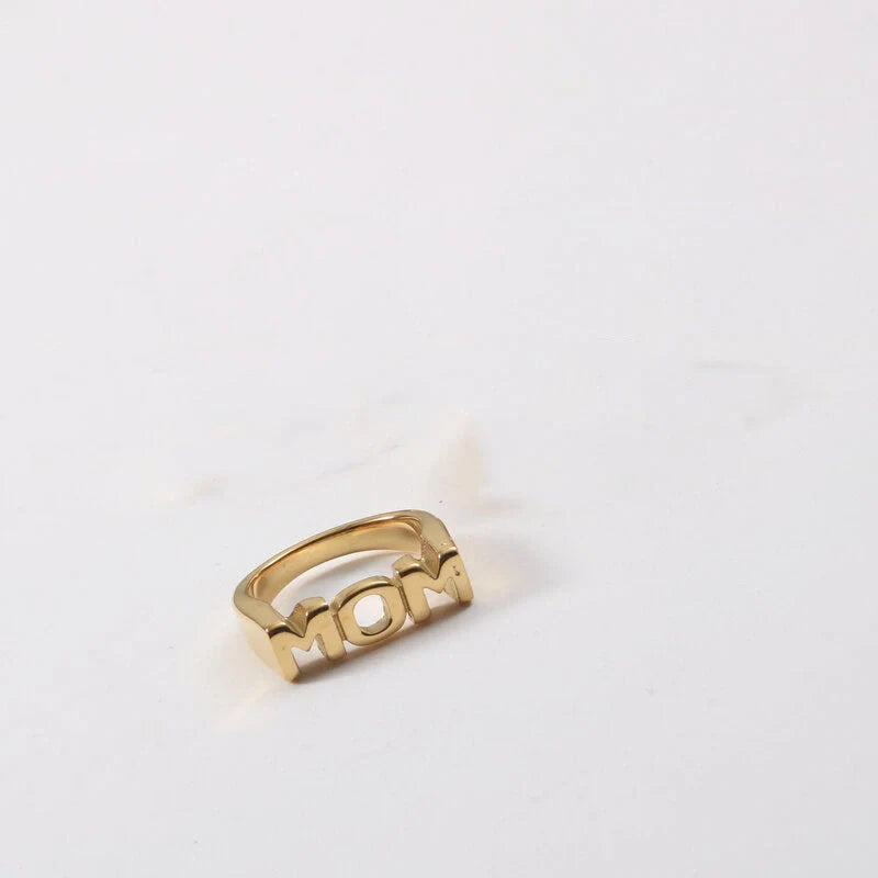 18K gold plated titanium steel letter seal ring with geometric design for women