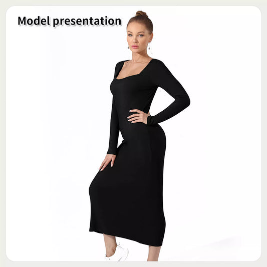 Women's solid colour dress in black or coffee, available in sizes S to 4XL