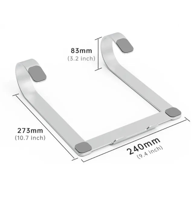 Aluminium notebook bracket in black colour showing 260x240x150mm dimensions