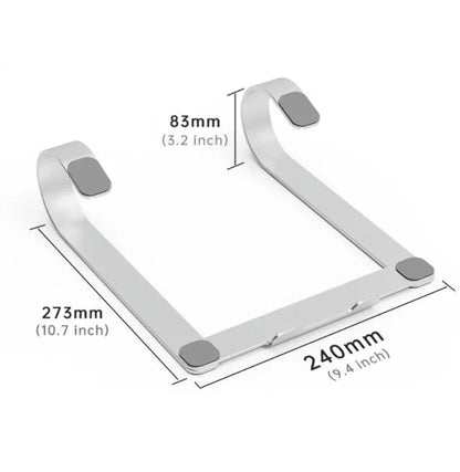 Aluminium notebook bracket in black colour showing 260x240x150mm dimensions