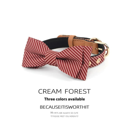 Simple cotton detachable bow dog collar in dark blue, white, or wine red with 2cm rope width