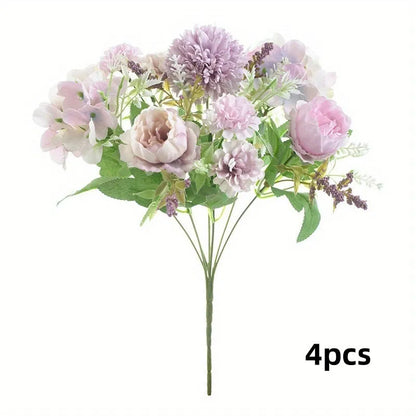 Combination artificial hydrangea flower arrangement in silk and plastic, shown in one of five available colours.