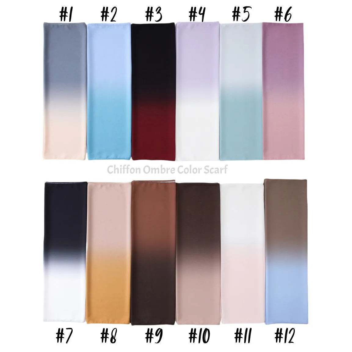 Long chiffon scarf for women in various colours, showing lightweight fabric and 175cm length