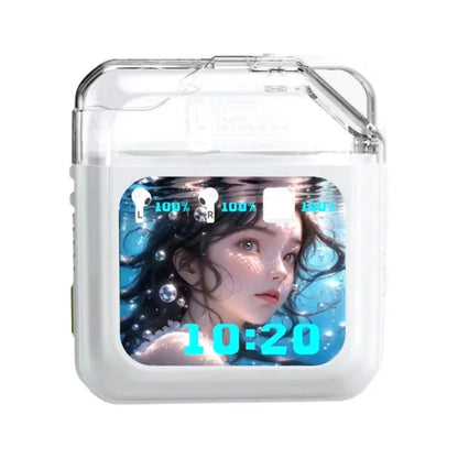 White and grey ANC Bluetooth headset with colour screen display and in-ear design