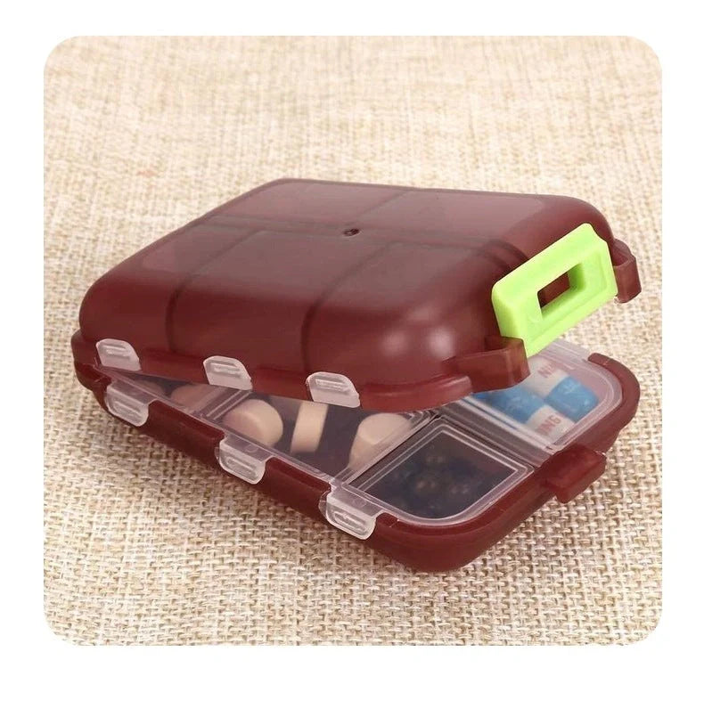10-Grid Moisture-Proof Travel Pill Organizer in various colors