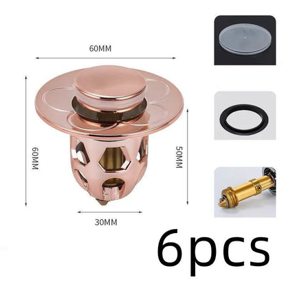Copper core bouncing washbasin drain plug with universal 1.1-1.5 inch head in metallic finish