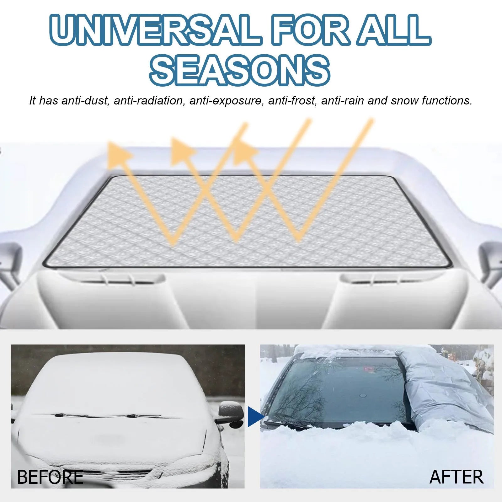 Car windshield aluminium film frost cover showing reflective surface and 140x95cm dimensions