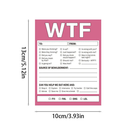 Colour-printed paper card with playful musical notes design, 13 by 10 centimetres.