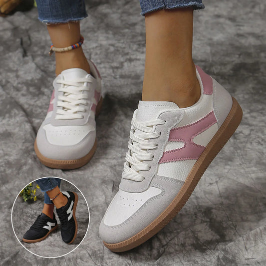 Stylish colourblock lace-up flats for women in black and pink