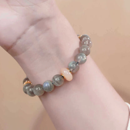 Women's grey moonstone half bracelet with 8mm round beads in simple handmade design