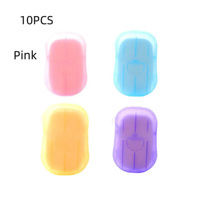 Disposable hand soap paper sheets showing 3.6x5.6cm size and multiple colour options