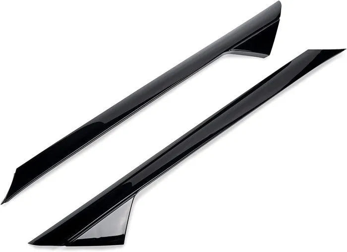 Black Ford front windscreen exterior trim panel set with part codes BB5Z-7803144-AA and BB5Z-7803145-AA.