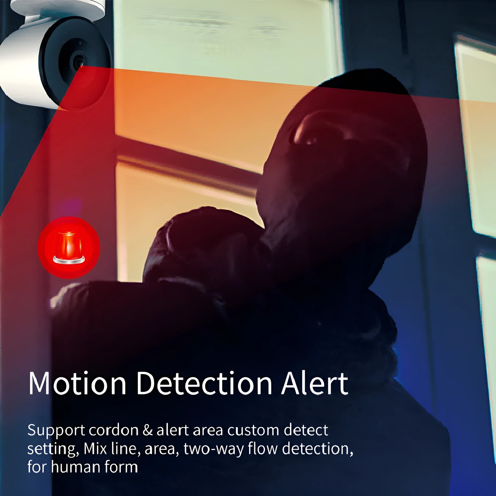 White indoor Wi‑Fi security camera with a lens on a swivel base for pan and tilt movement.