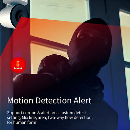 White indoor Wi‑Fi security camera with a lens on a swivel base for pan and tilt movement.