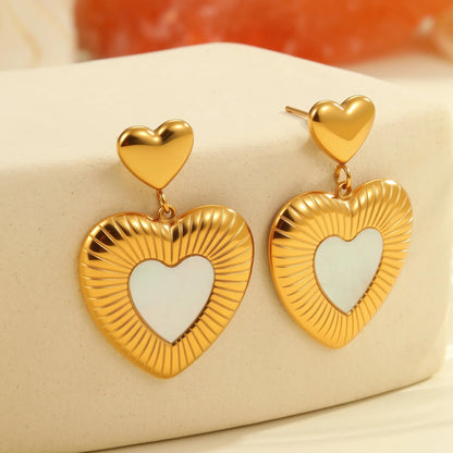 Women's gold heart fritillary earrings with stainless steel construction and 18K electroplating