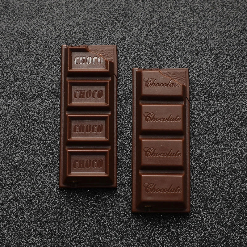 Chocolate-shaped butane torch lighter for cigarettes and cigars, compact and refillable