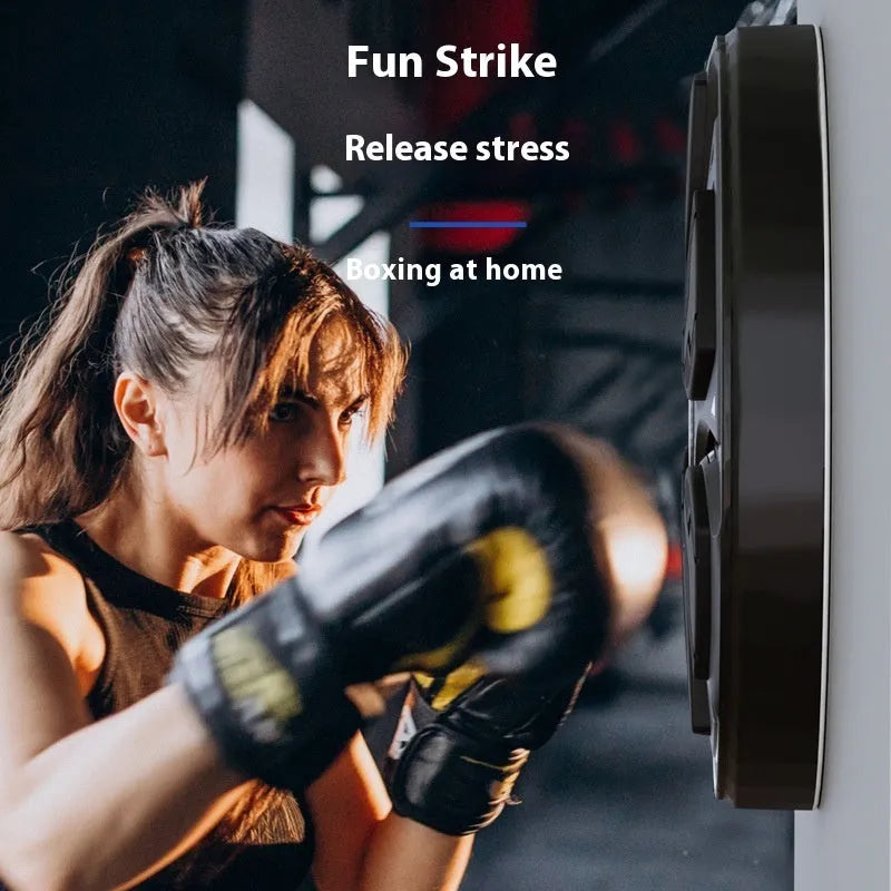Black leather and PP intelligent music boxing wall target with gloves for home training