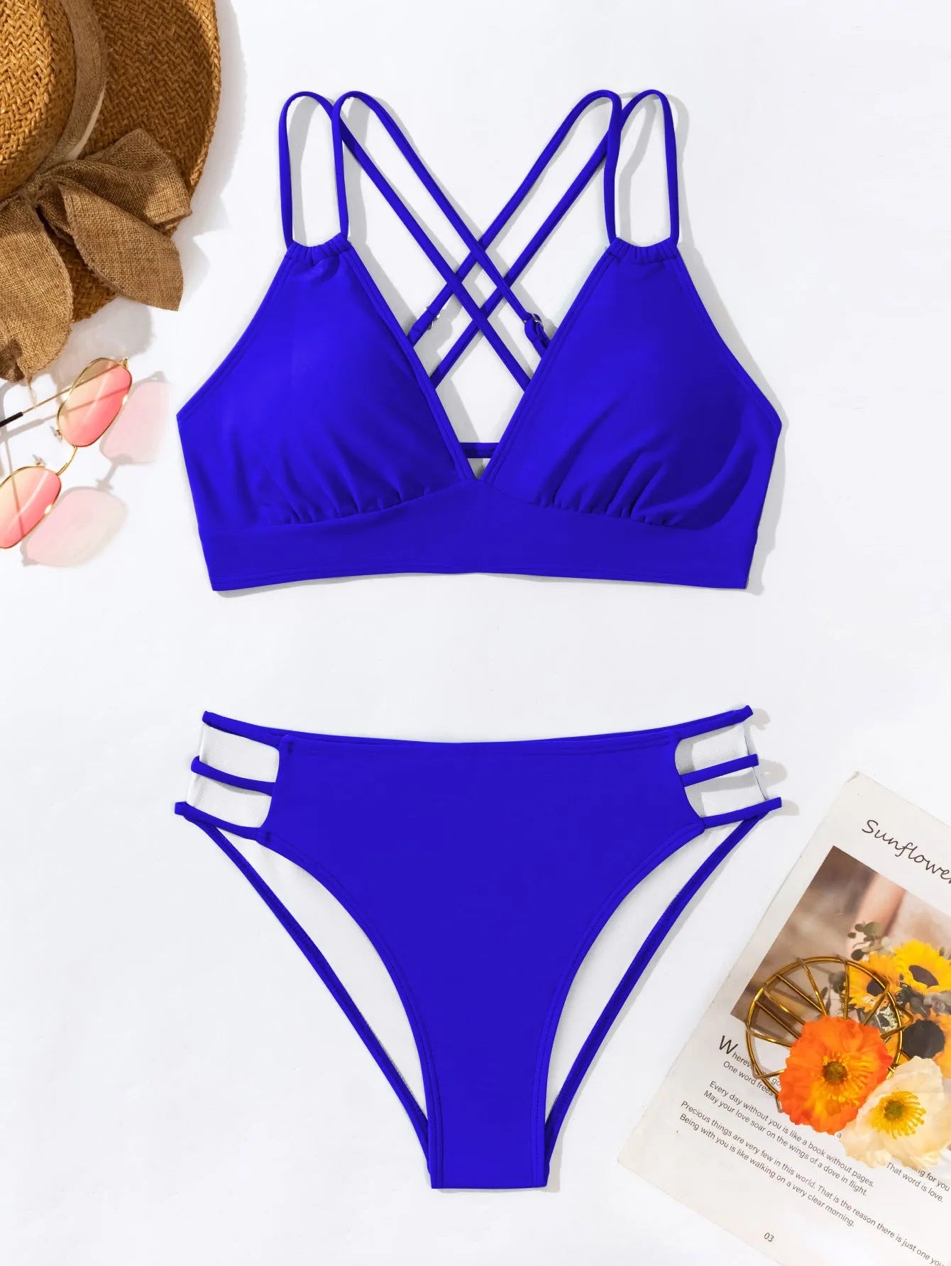 Women's nylon V-neck halter bikini swimsuit in a choice of six colours