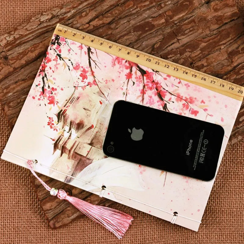 Watercolour retro Chinese line-bound notebook with ancient thread binding in Azalea colour